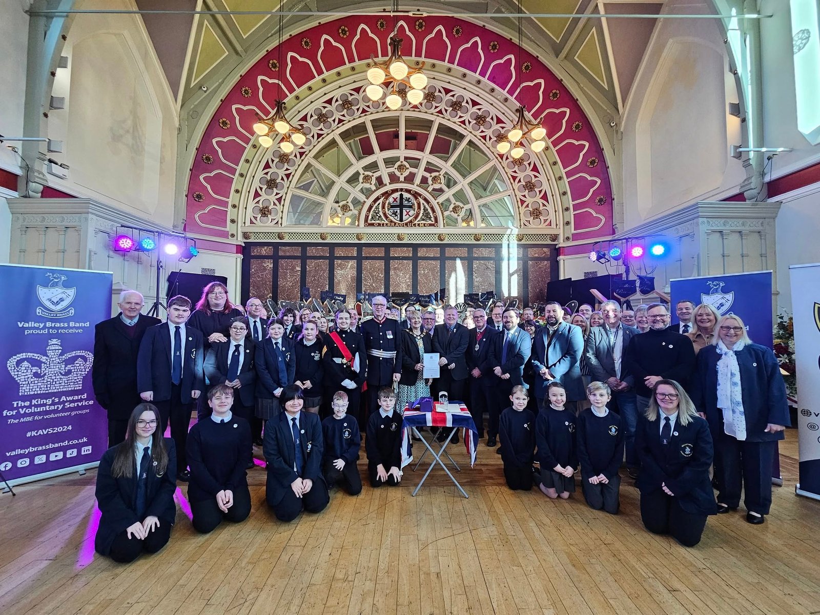 Valley Brass Band receiving the King's Award for Voluntary Service